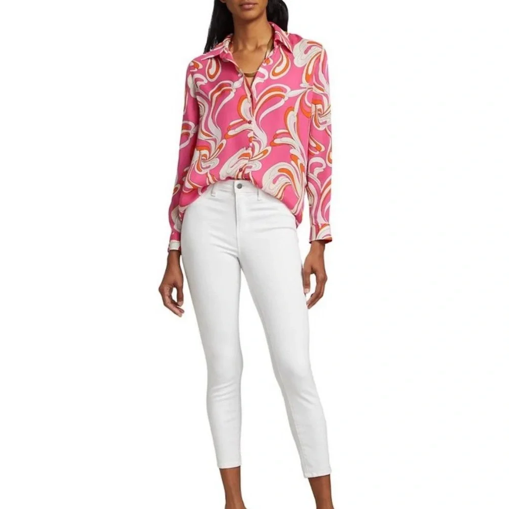L'agence Nina Long Sleeve Blouse
Orange & Rose Abstract Swirl Size XSmall NWT - Picture 3 of 8